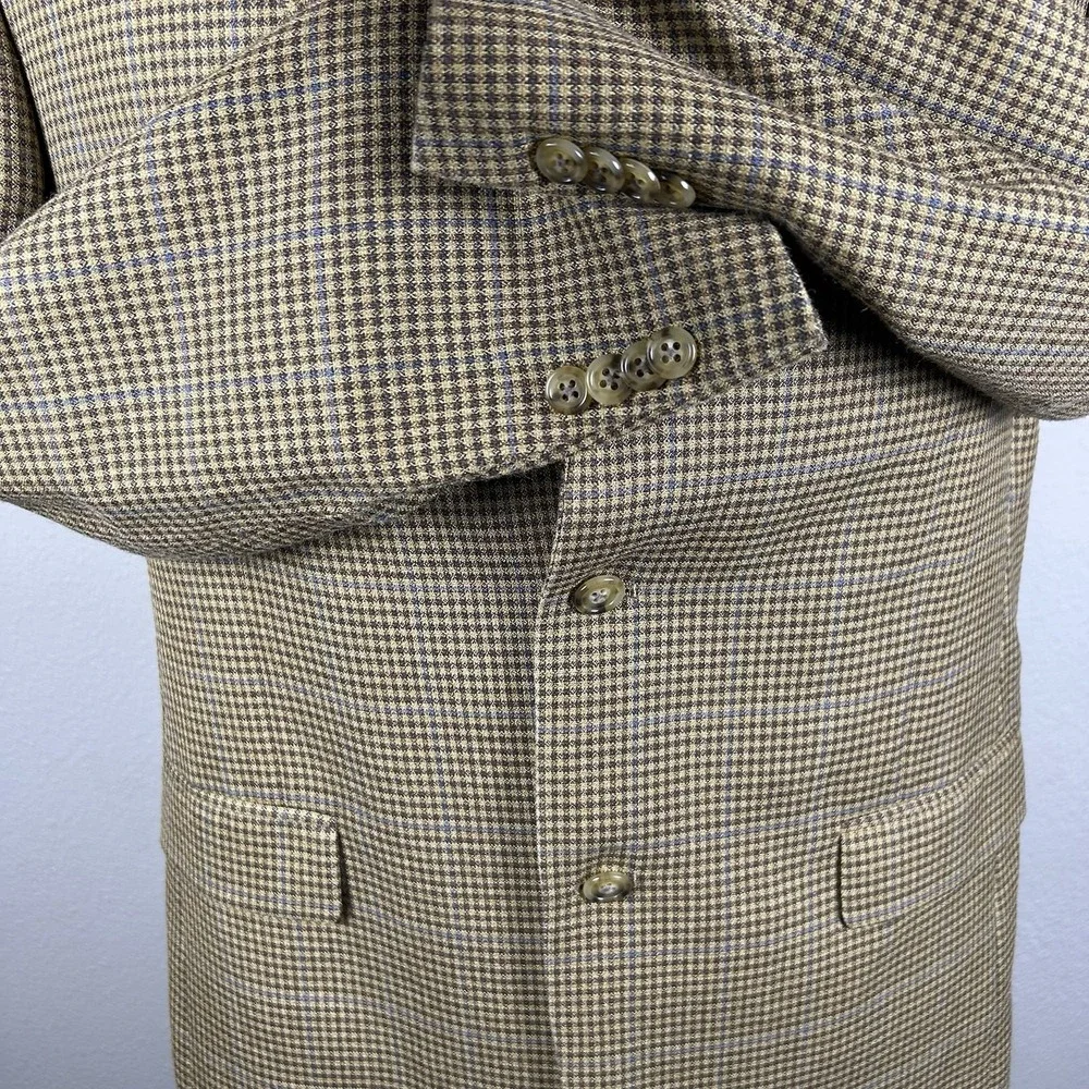 Hart Schaffner Marx 42R Houndstooth Sport Coat Blue Overcheck 2 Button Wool Look